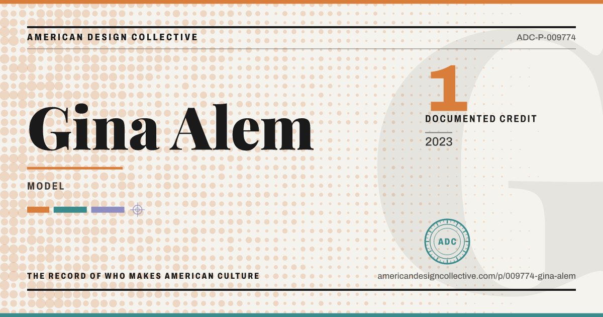 Registry card for Gina Alem: the ADC seal, Gina Alem, and how much is on record.