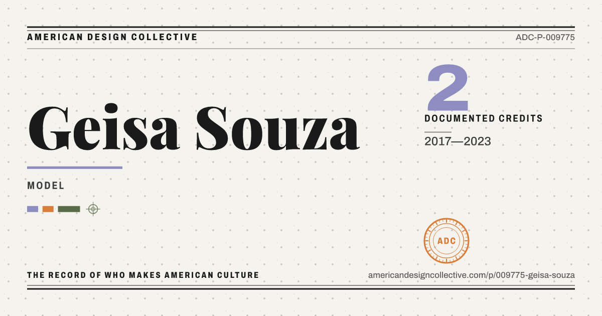 Registry card for Geisa Souza: the ADC seal, Geisa Souza, and how much is on record.