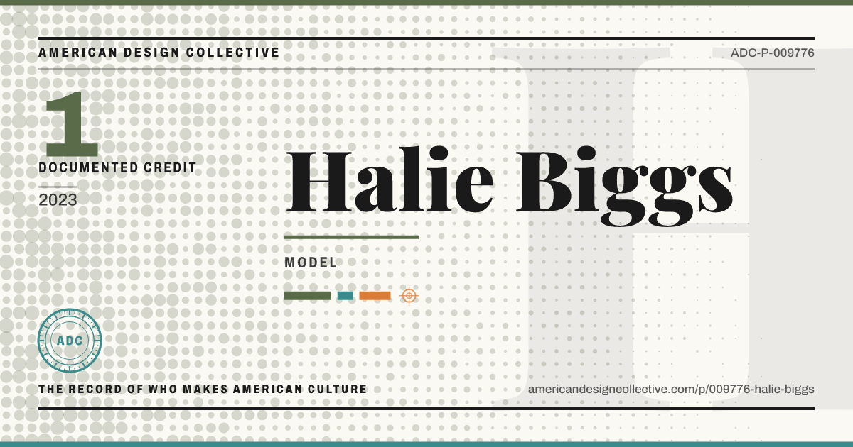 Registry card for Halie Biggs: the ADC seal, Halie Biggs, and how much is on record.