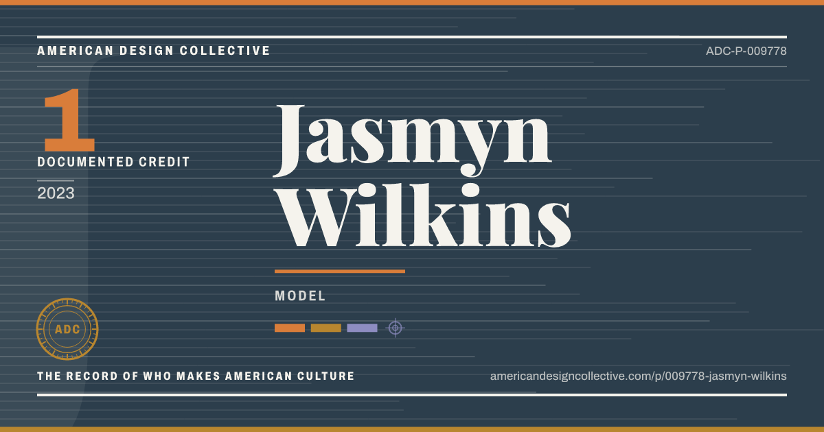 Registry card for Jasmyn Wilkins: the ADC seal, Jasmyn Wilkins, and how much is on record.