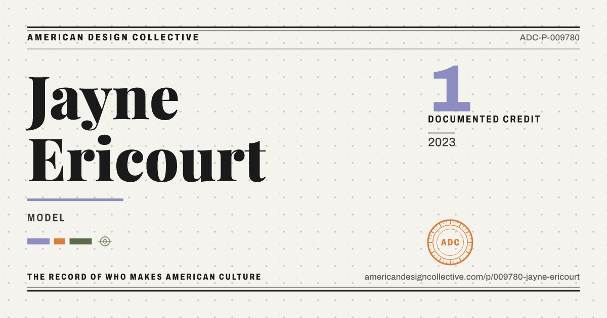 Registry card for Jayne Ericourt: the ADC seal, Jayne Ericourt, and how much is on record.