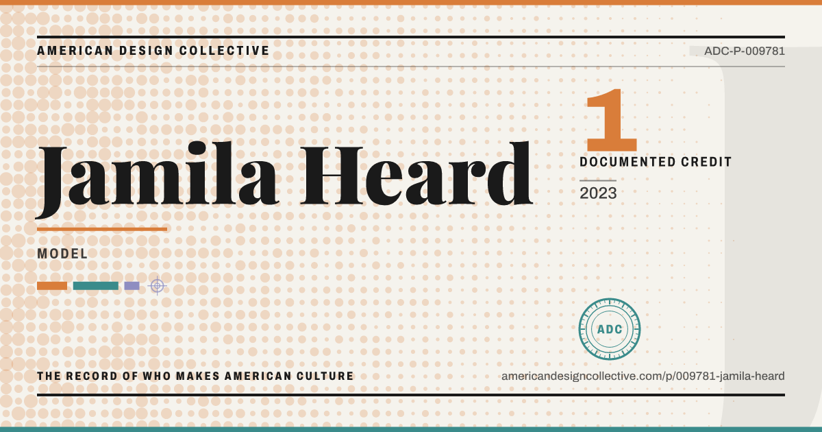 Registry card for Jamila Heard: the ADC seal, Jamila Heard, and how much is on record.