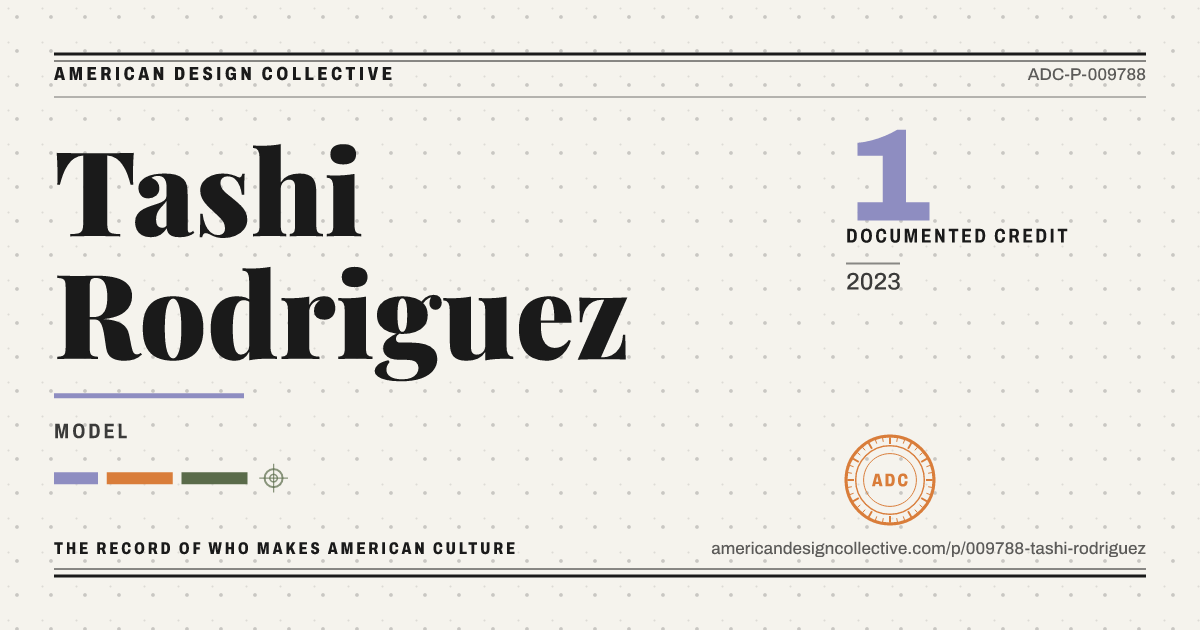 Registry card for Tashi Rodriguez: the ADC seal, Tashi Rodriguez, and how much is on record.