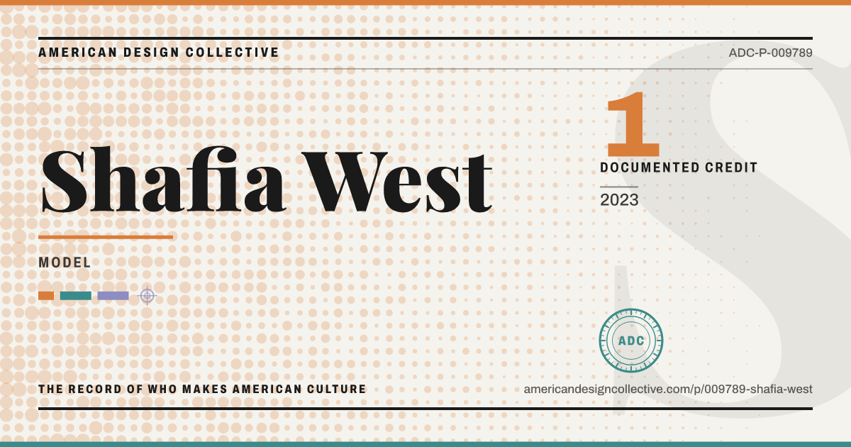 Registry card for Shafia West: the ADC seal, Shafia West, and how much is on record.