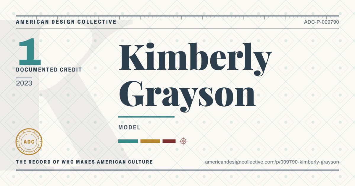 Registry card for Kimberly Grayson: the ADC seal, Kimberly Grayson, and how much is on record.