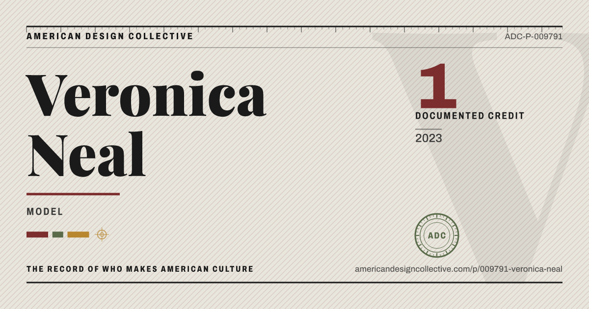 Registry card for Veronica Neal: the ADC seal, Veronica Neal, and how much is on record.