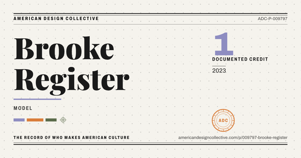 Registry card for Brooke Register: the ADC seal, Brooke Register, and how much is on record.
