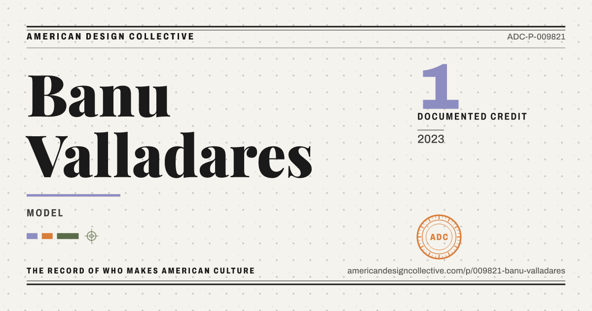 Registry card for Banu Valladares: the ADC seal, Banu Valladares, and how much is on record.