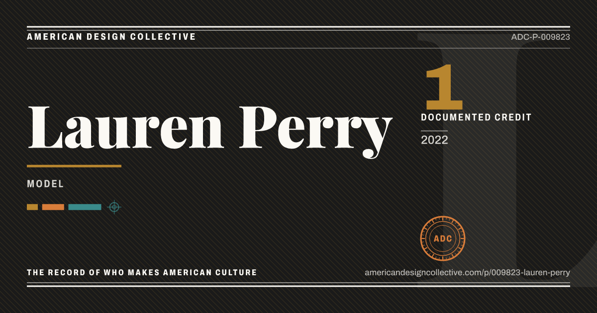 Registry card for Lauren Perry: the ADC seal, Lauren Perry, and how much is on record.