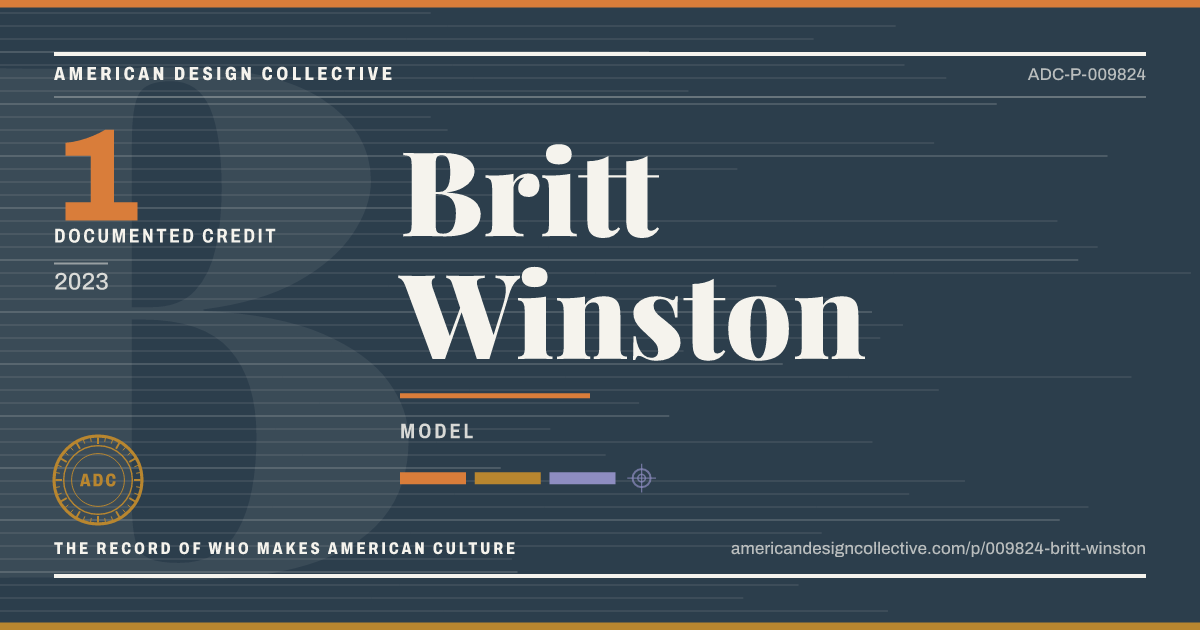 Registry card for Britt Winston: the ADC seal, Britt Winston, and how much is on record.