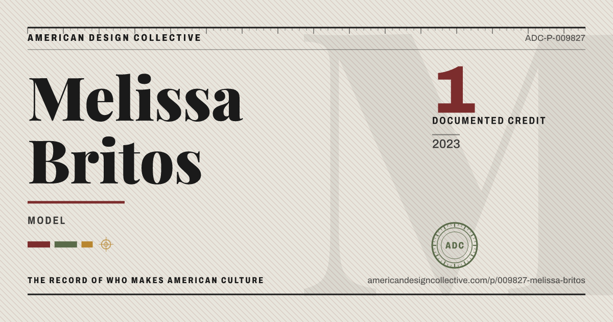 Registry card for Melissa Britos: the ADC seal, Melissa Britos, and how much is on record.