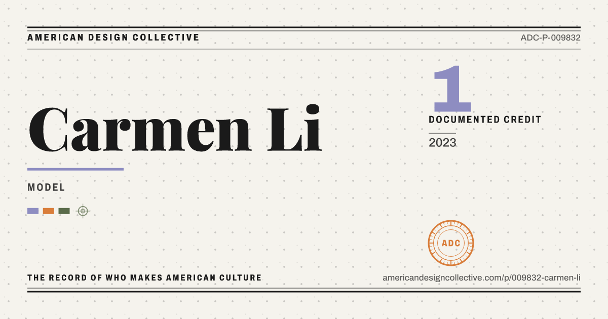 Registry card for Carmen Li: the ADC seal, Carmen Li, and how much is on record.