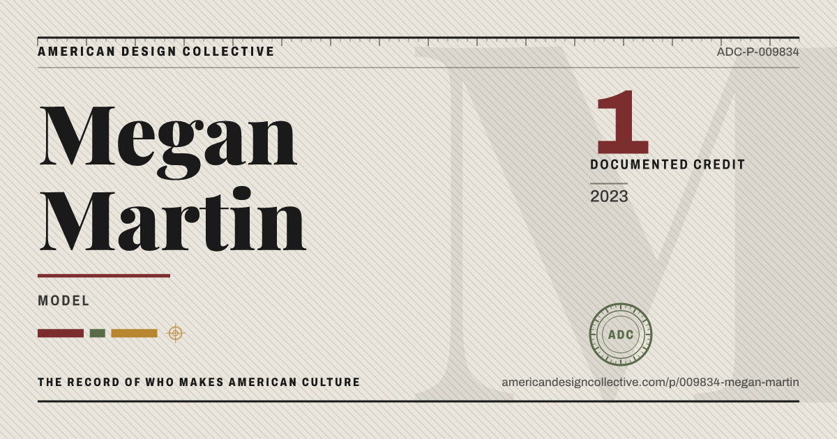 Registry card for Megan Martin: the ADC seal, Megan Martin, and how much is on record.