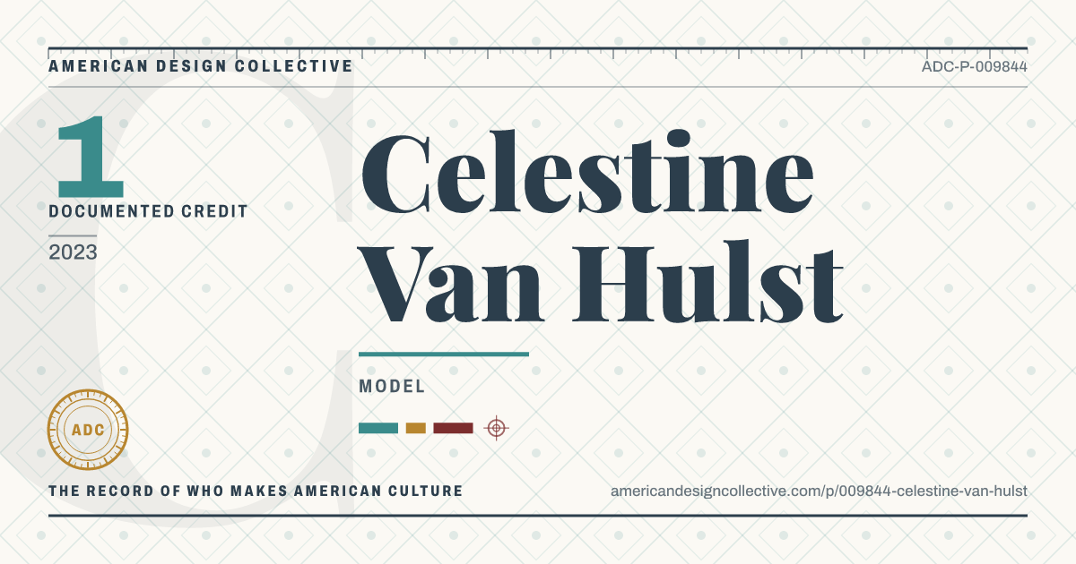 Registry card for Celestine Van Hulst: the ADC seal, Celestine Van Hulst, and how much is on record.