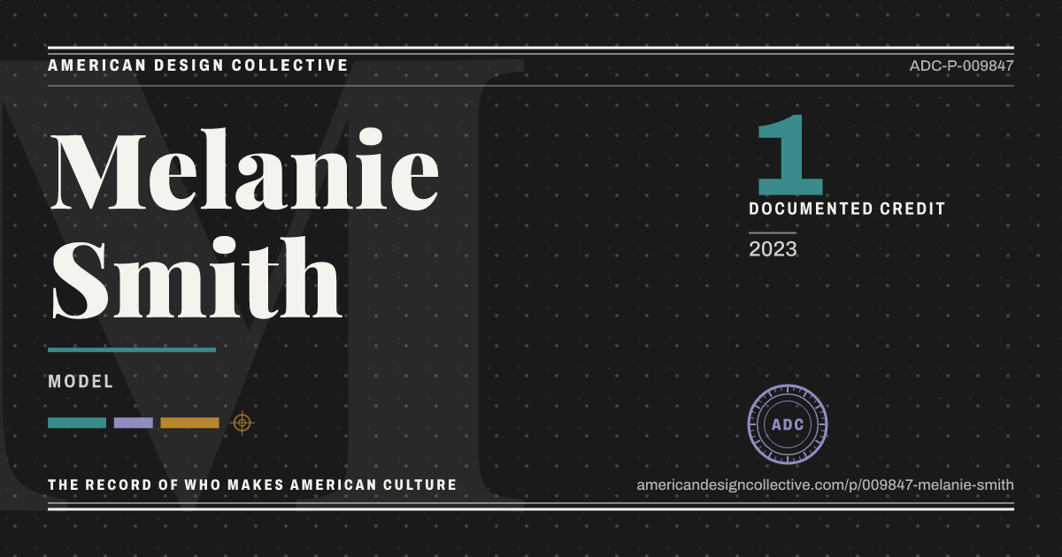 Registry card for Melanie Smith: the ADC seal, Melanie Smith, and how much is on record.
