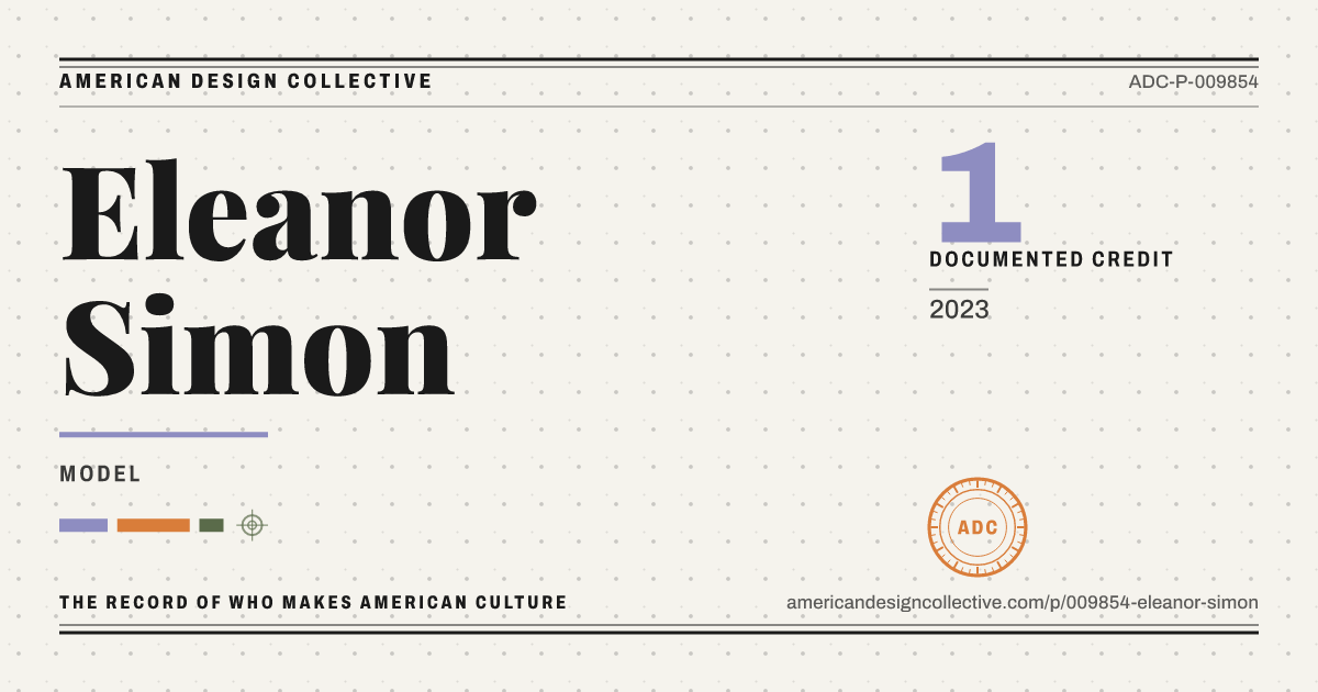 Registry card for Eleanor Simon: the ADC seal, Eleanor Simon, and how much is on record.