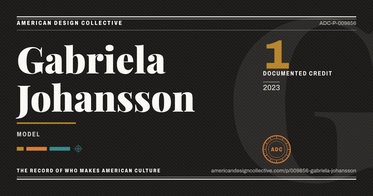 Registry card for Gabriela Johansson: the ADC seal, Gabriela Johansson, and how much is on record.