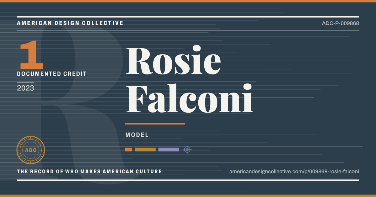 Registry card for Rosie Falconi: the ADC seal, Rosie Falconi, and how much is on record.