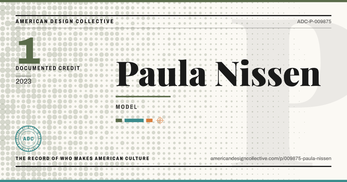 Registry card for Paula Nissen: the ADC seal, Paula Nissen, and how much is on record.