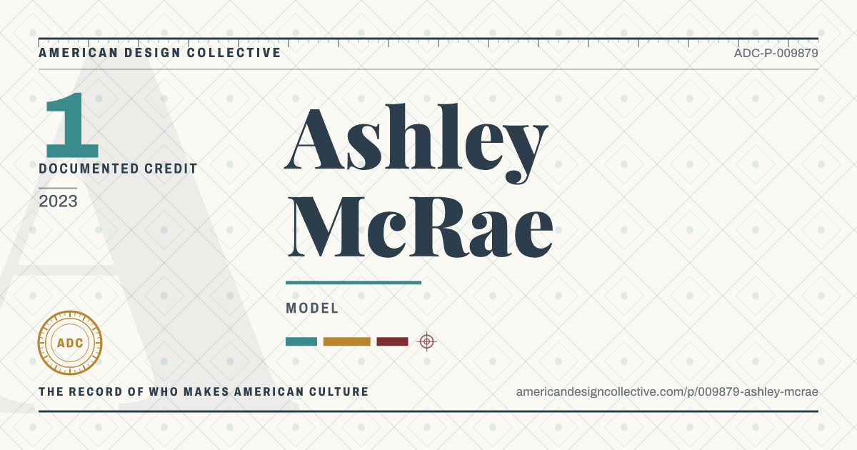 Registry card for Ashley McRae: the ADC seal, Ashley McRae, and how much is on record.
