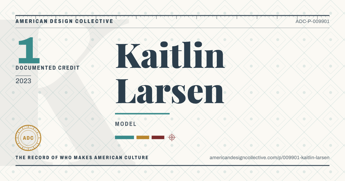 Registry card for Kaitlin Larsen: the ADC seal, Kaitlin Larsen, and how much is on record.