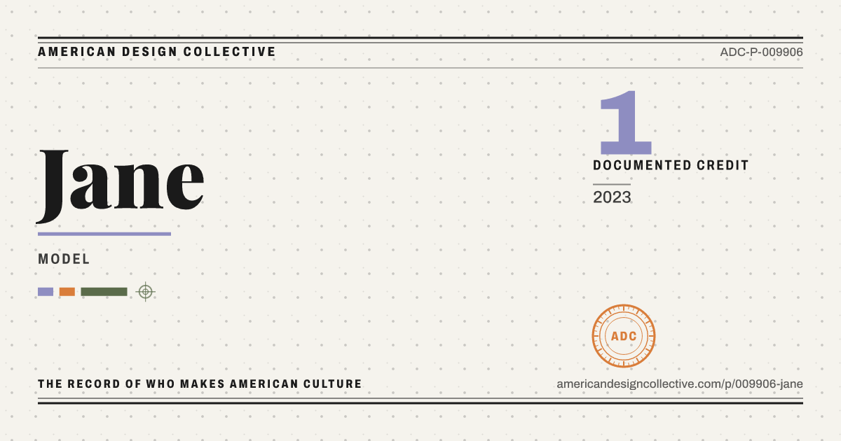 Registry card for Jane: the ADC seal, Jane, and how much is on record.