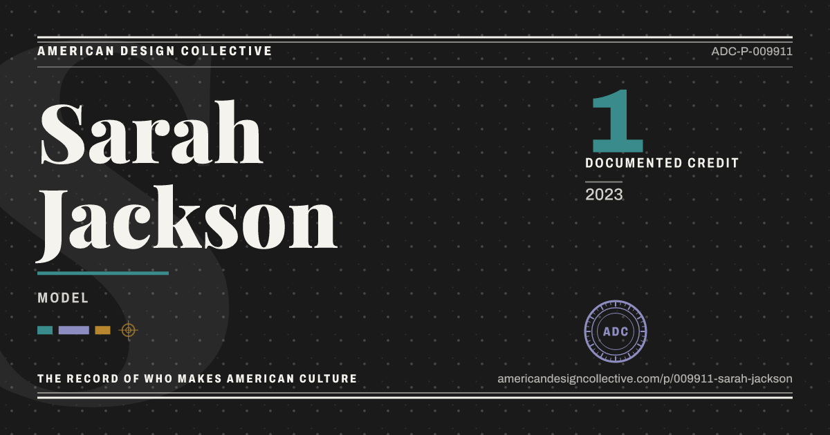 Registry card for Sarah Jackson: the ADC seal, Sarah Jackson, and how much is on record.