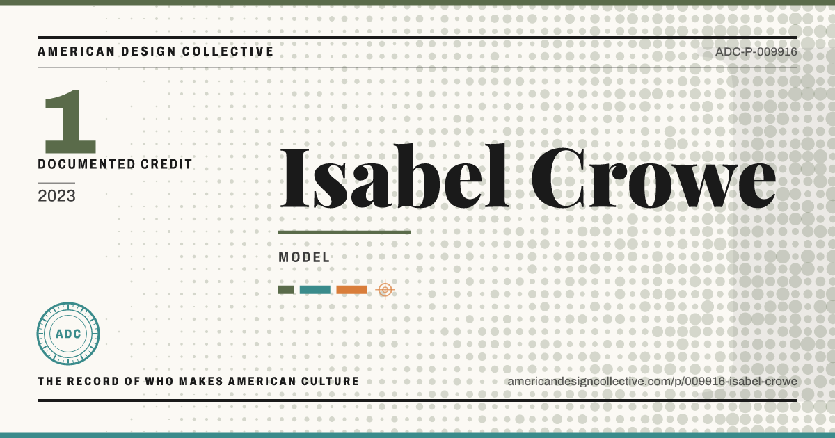Registry card for Isabel Crowe: the ADC seal, Isabel Crowe, and how much is on record.