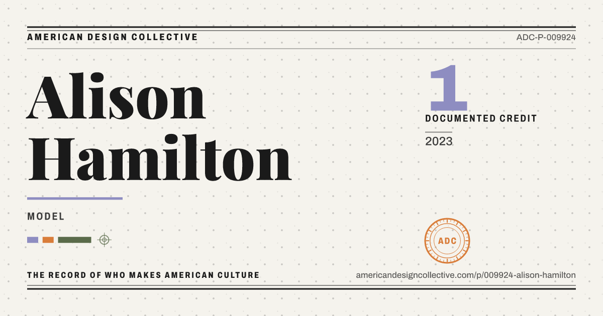 Registry card for Alison Hamilton: the ADC seal, Alison Hamilton, and how much is on record.