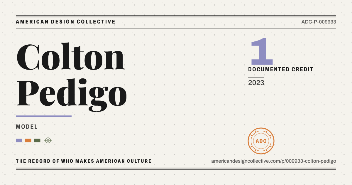 Registry card for Colton Pedigo: the ADC seal, Colton Pedigo, and how much is on record.