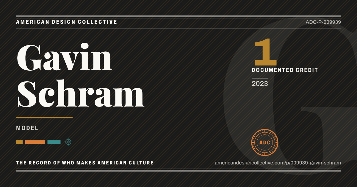 Registry card for Gavin Schram: the ADC seal, Gavin Schram, and how much is on record.