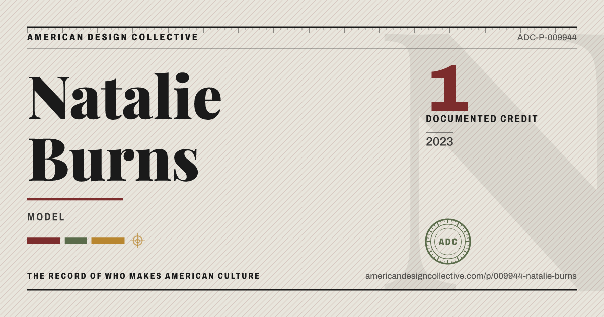 Registry card for Natalie Burns: the ADC seal, Natalie Burns, and how much is on record.