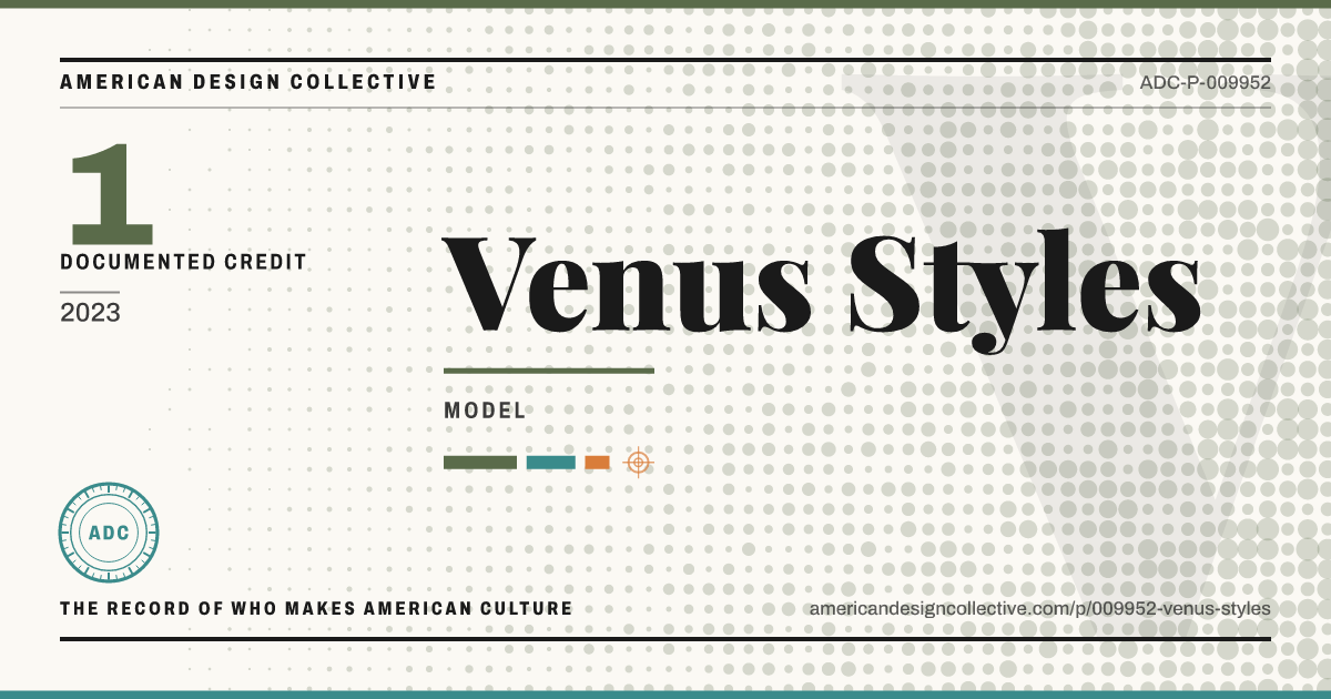 Registry card for Venus Styles: the ADC seal, Venus Styles, and how much is on record.