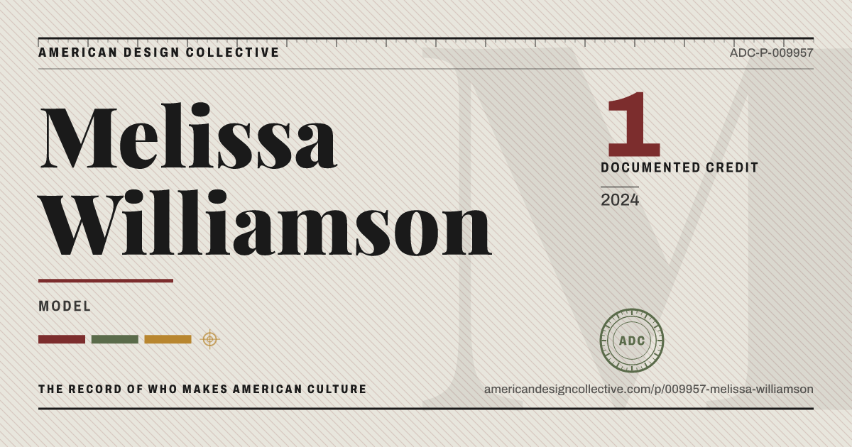 Registry card for Melissa Williamson: the ADC seal, Melissa Williamson, and how much is on record.