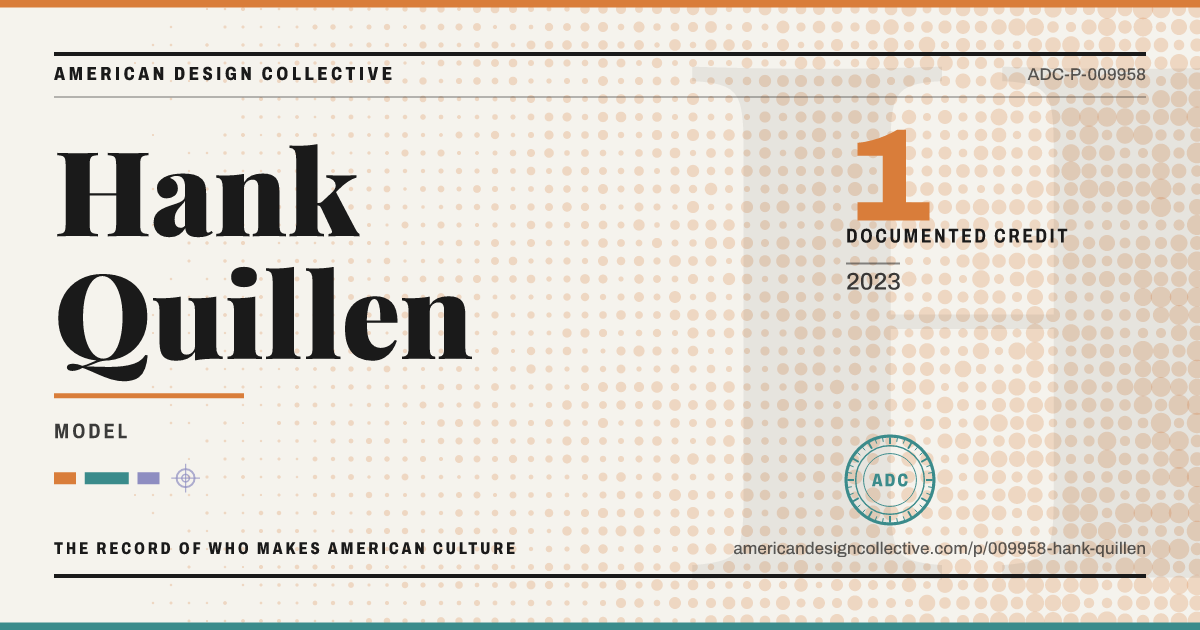 Registry card for Hank Quillen: the ADC seal, Hank Quillen, and how much is on record.