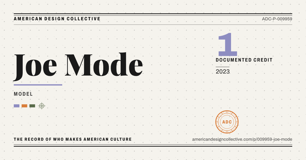 Registry card for Joe Mode: the ADC seal, Joe Mode, and how much is on record.