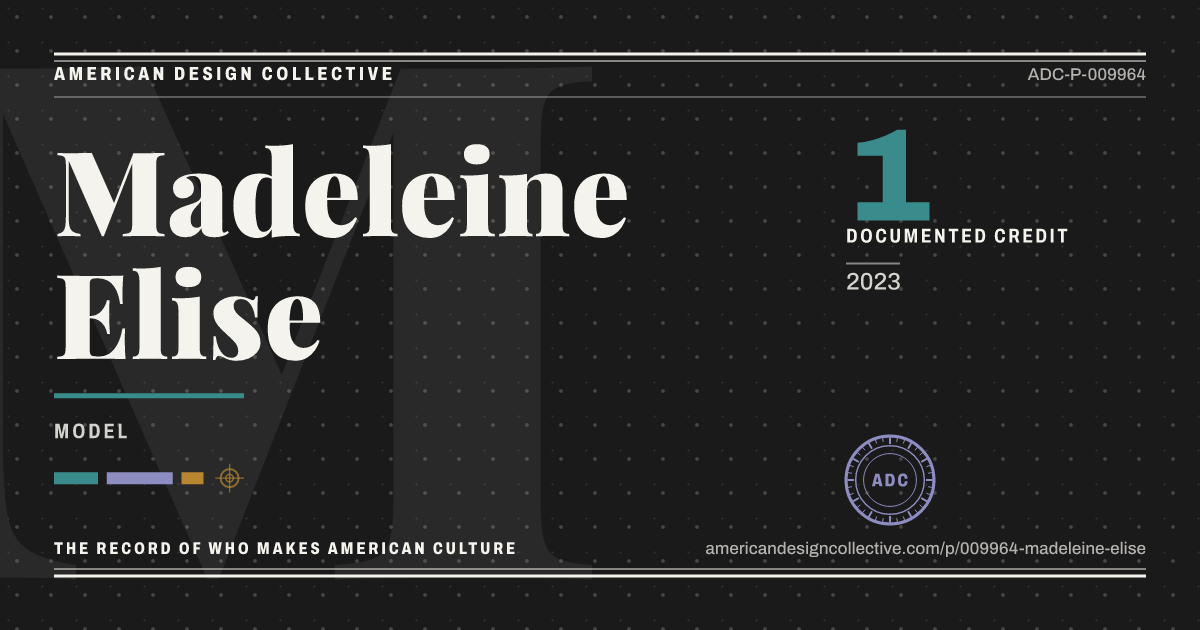 Registry card for Madeleine Elise: the ADC seal, Madeleine Elise, and how much is on record.