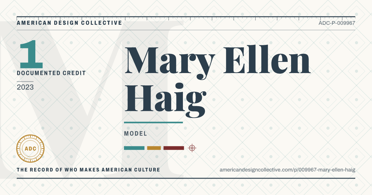 Registry card for Mary Ellen Haig: the ADC seal, Mary Ellen Haig, and how much is on record.