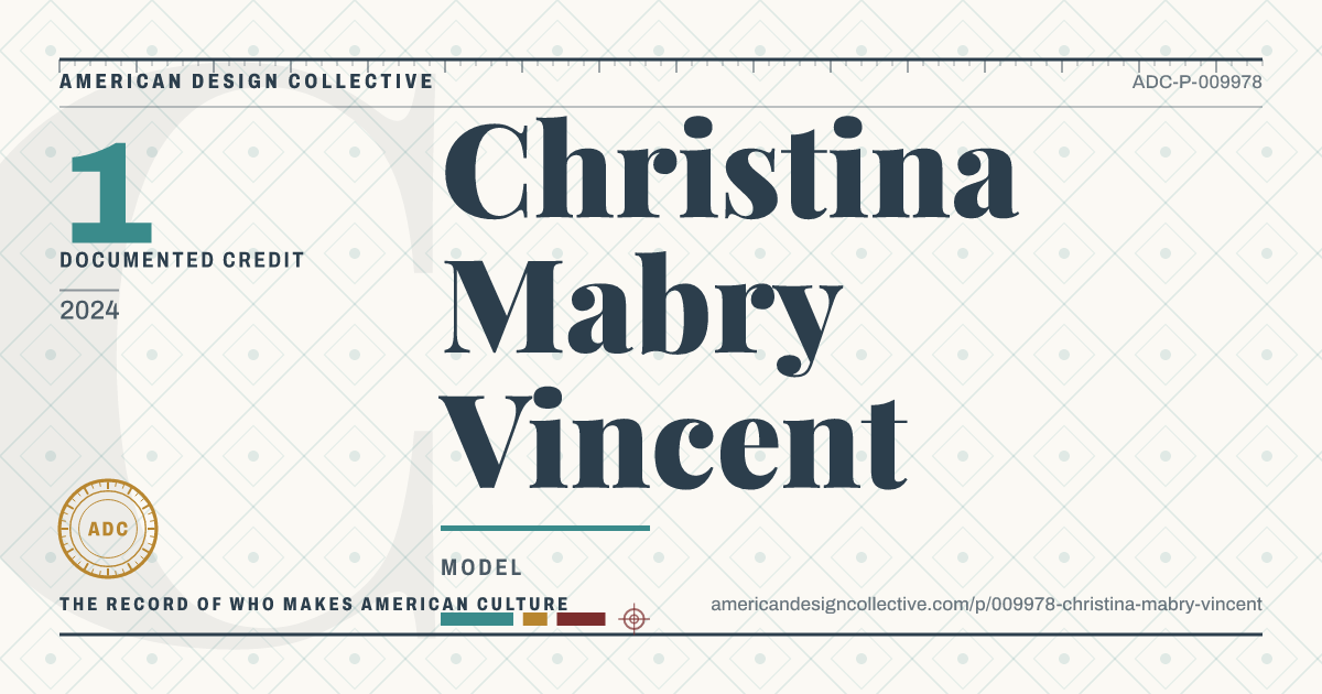 Registry card for Christina Mabry Vincent: the ADC seal, Christina Mabry Vincent, and how much is on record.