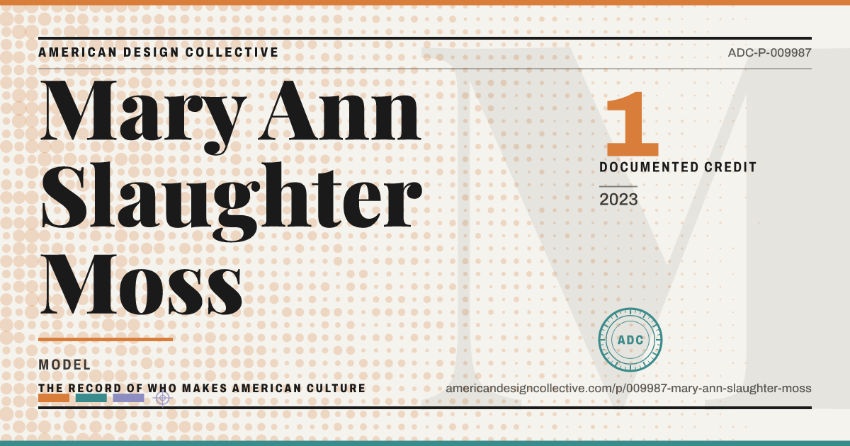 Registry card for Mary Ann Slaughter Moss: the ADC seal, Mary Ann Slaughter Moss, and how much is on record.