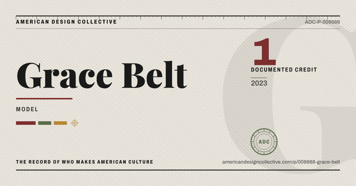 Registry card for Grace Belt: the ADC seal, Grace Belt, and how much is on record.