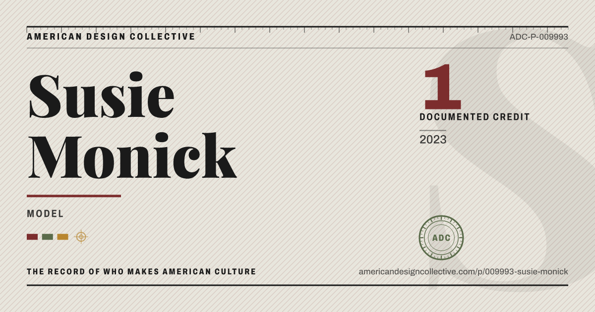 Registry card for Susie Monick: the ADC seal, Susie Monick, and how much is on record.