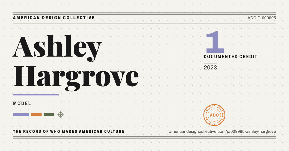 Registry card for Ashley Hargrove: the ADC seal, Ashley Hargrove, and how much is on record.