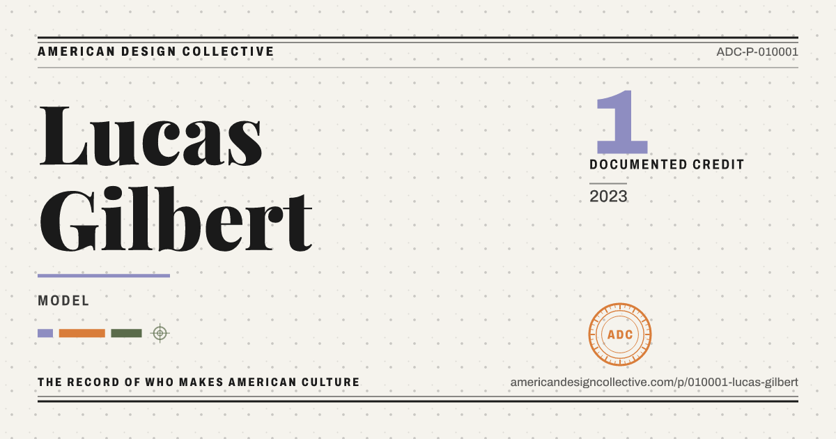 Registry card for Lucas Gilbert: the ADC seal, Lucas Gilbert, and how much is on record.