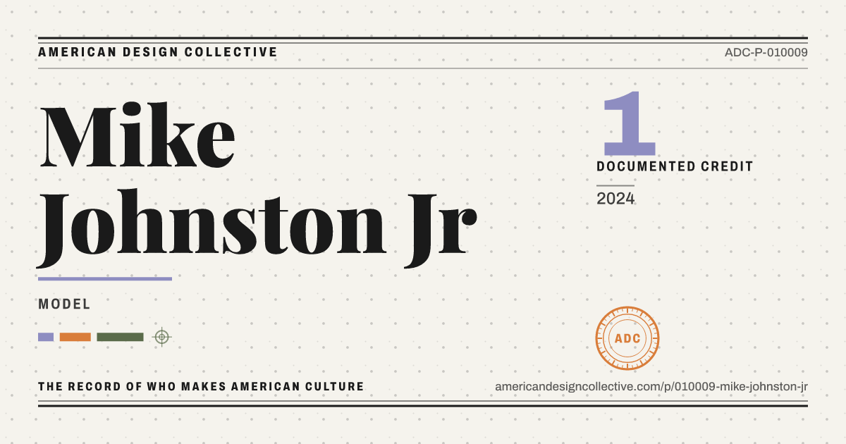 Registry card for Mike Johnston Jr: the ADC seal, Mike Johnston Jr, and how much is on record.