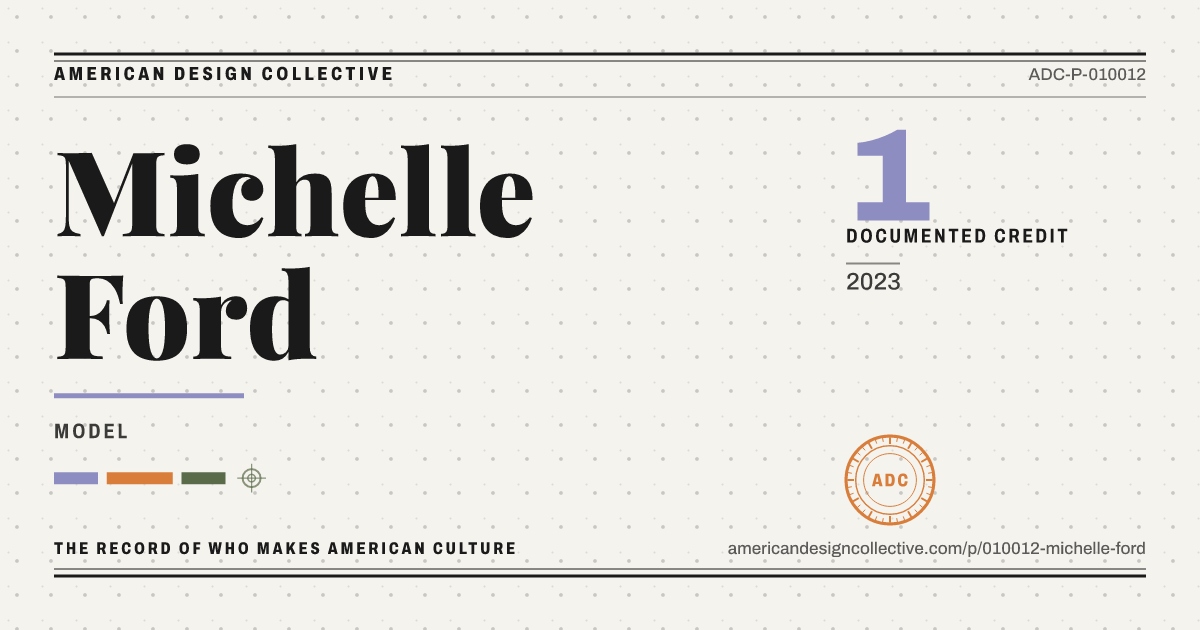 Registry card for Michelle Ford: the ADC seal, Michelle Ford, and how much is on record.