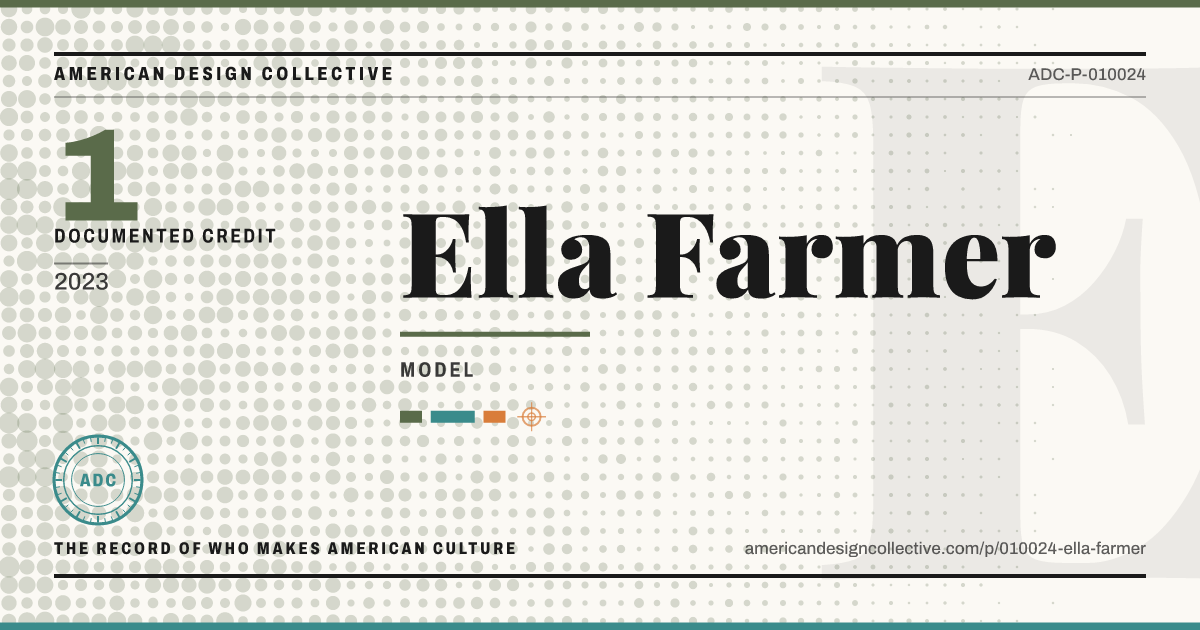 Registry card for Ella Farmer: the ADC seal, Ella Farmer, and how much is on record.