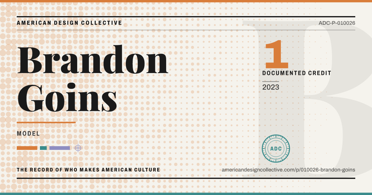 Registry card for Brandon Goins: the ADC seal, Brandon Goins, and how much is on record.