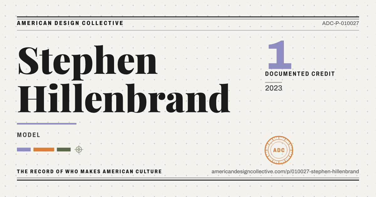 Registry card for Stephen Hillenbrand: the ADC seal, Stephen Hillenbrand, and how much is on record.