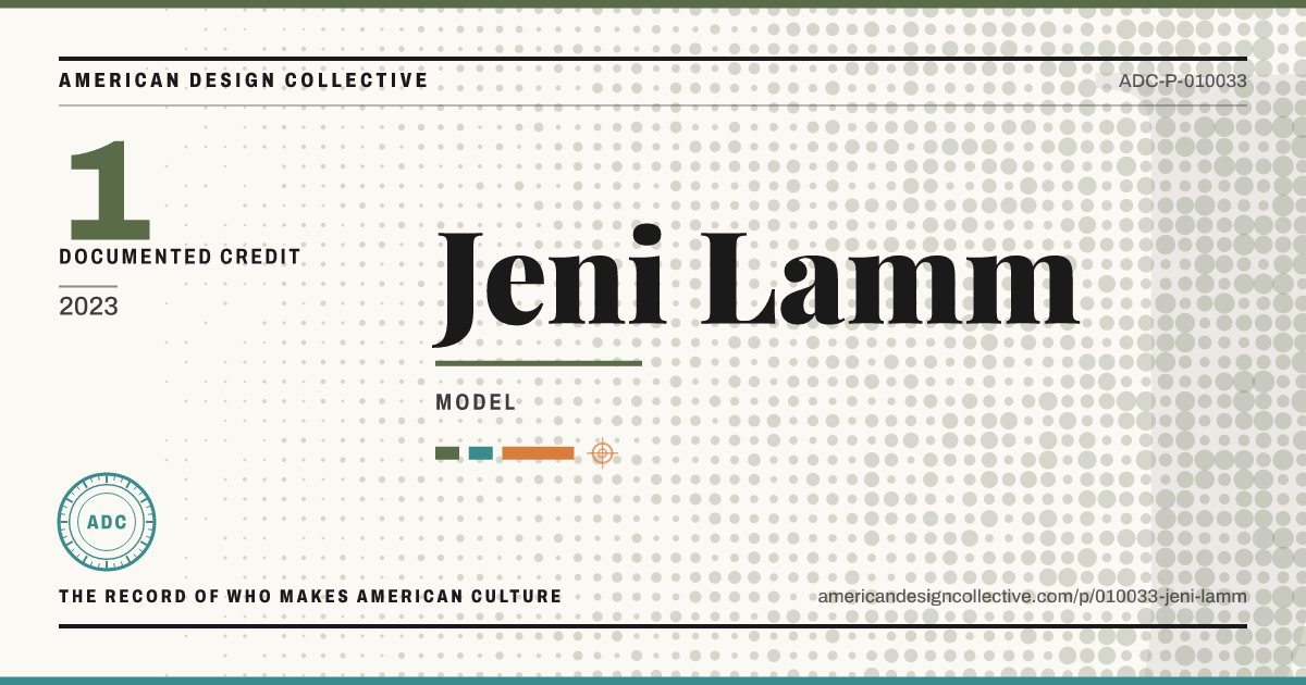 Registry card for Jeni Lamm: the ADC seal, Jeni Lamm, and how much is on record.